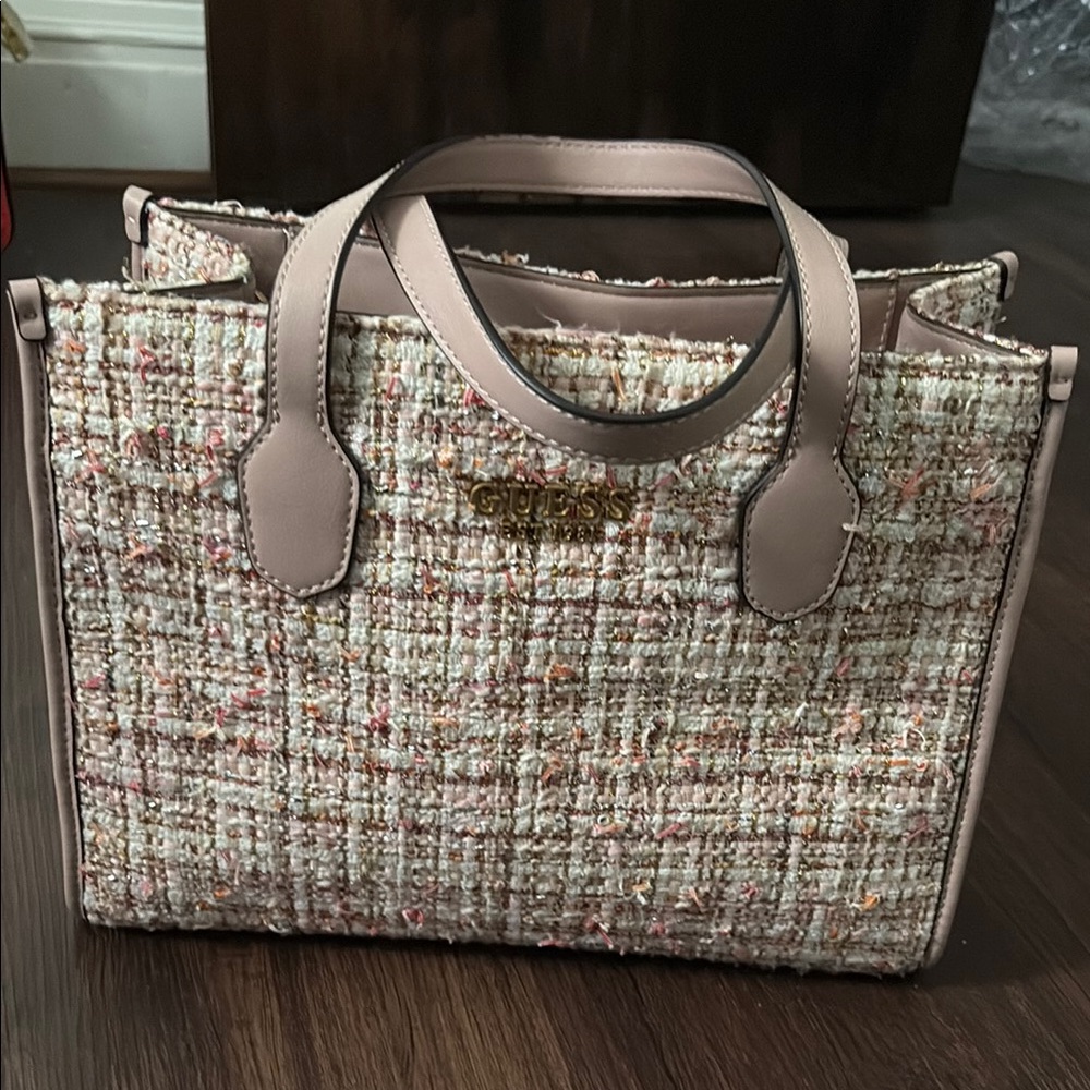 GUESS Women's Tweed Tote Bag - Pink and Cream